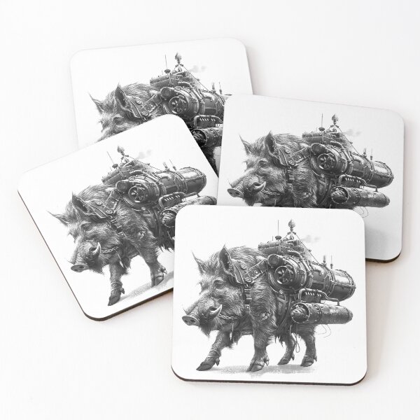 Item preview, Steampunk Warthog Machine Beast in Black and White designed and sold by inkoutninja.