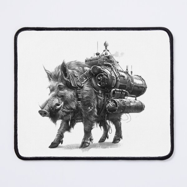 Item preview, Steampunk Warthog Machine Beast in Black and White designed and sold by inkoutninja.