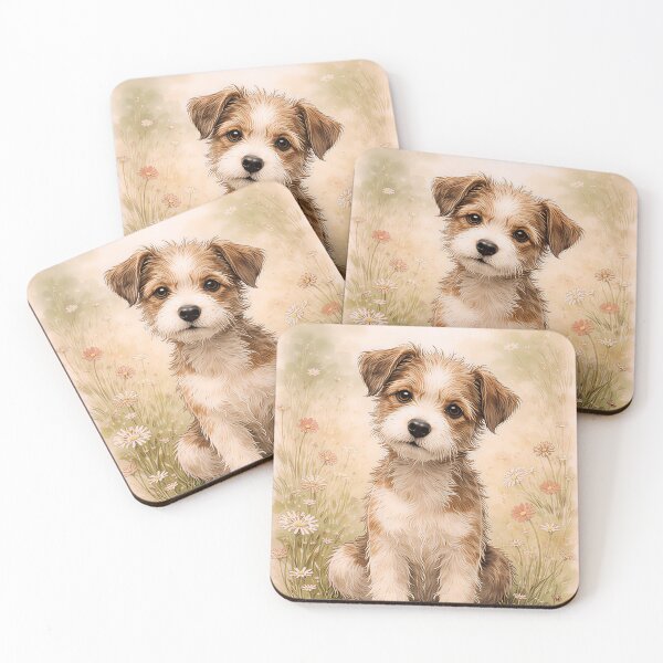 Item preview, Mixed breed dog sitting among wildflowers designed and sold by Yuliik.