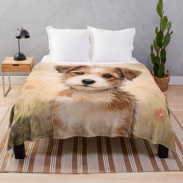 Item preview, Mixed breed dog sitting among wildflowers designed and sold by Yuliik.
