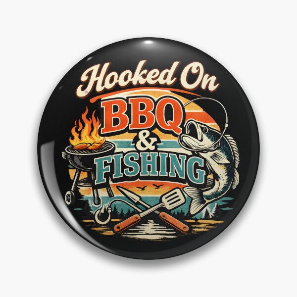 Item preview, Hooked On BBQ & Fishing Retro/Vintage designed and sold by ThaphadaArtGall.