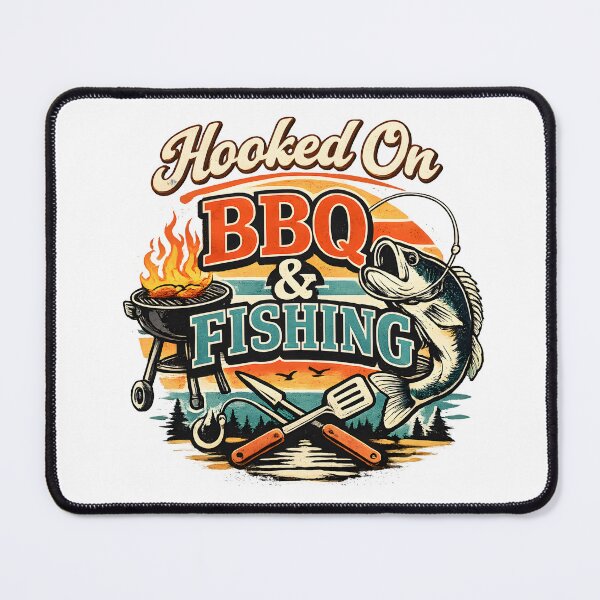 Item preview, Hooked On BBQ & Fishing Retro/Vintage designed and sold by ThaphadaArtGall.