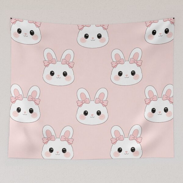 Item preview, A cute pattern of cartoon bunnies with pink bows on a soft pink background designed and sold by Creative88Art.