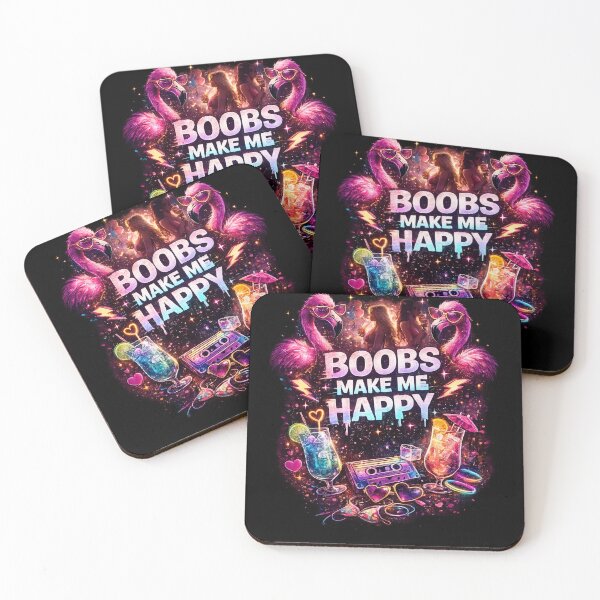 Item preview, Boobs Make Me Happy Funny Neon Party Flamingo Graphic designed and sold by Sunny Flamingo Studio.