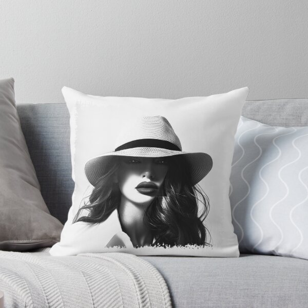 Item preview, Elegant Woman in Wide Brim Hat Black and White Portrait designed and sold by inkoutninja.