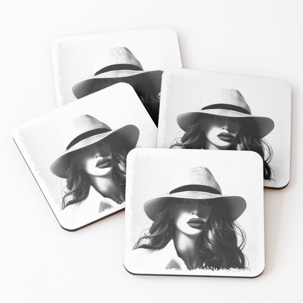 Item preview, Elegant Woman in Wide Brim Hat Black and White Portrait designed and sold by inkoutninja.