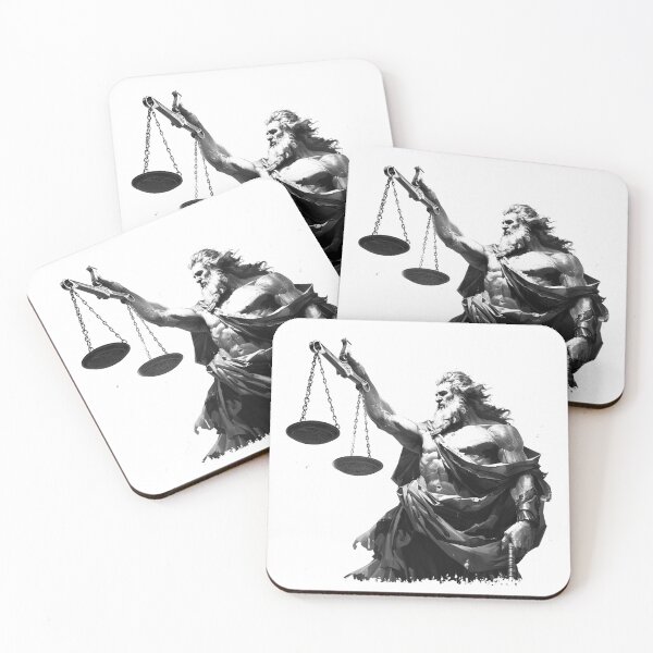 Item preview, Mythic Zeus Holding Scales in Black and White Illustration designed and sold by inkoutninja.