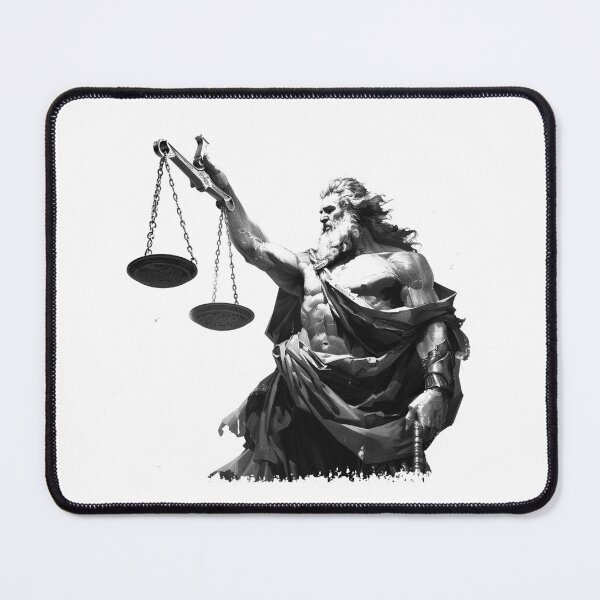 Item preview, Mythic Zeus Holding Scales in Black and White Illustration designed and sold by inkoutninja.