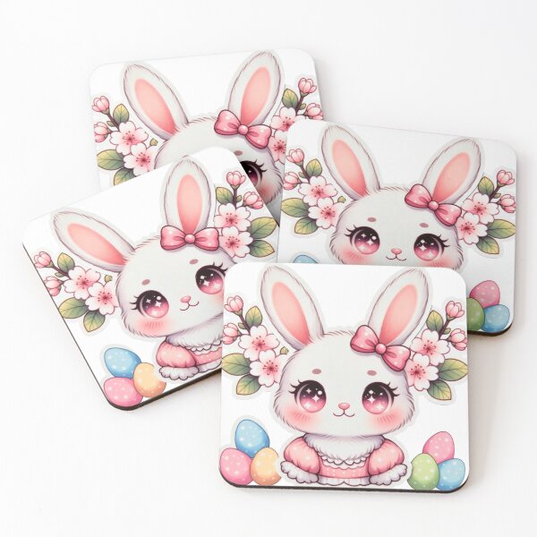 Item preview, Cute Kawaii Easter Bunny Girl with Pink Bow & Cherry Blossoms designed and sold by PixelVibe782.