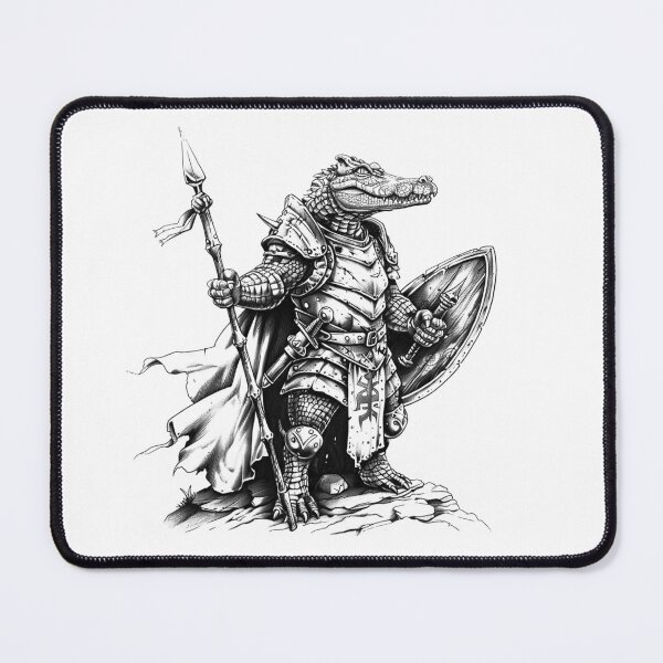Item preview, Armored Crocodile Knight Fantasy Warrior in Black and White designed and sold by inkoutninja.