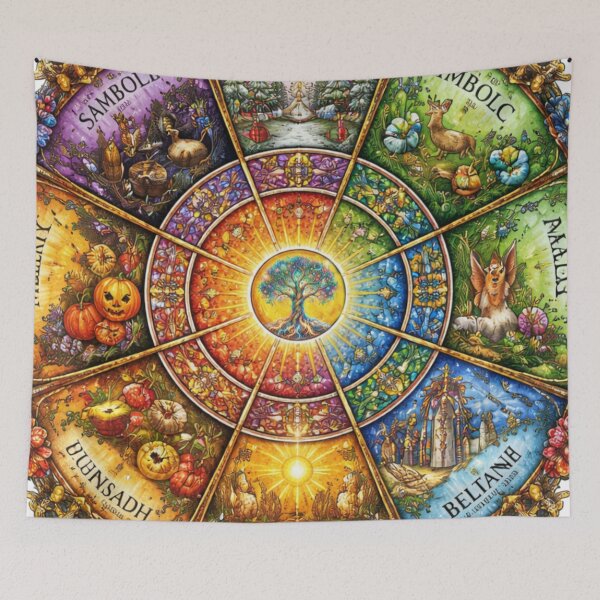 Item preview, Pagan wheel of the year with glowing tree of life  designed and sold by DoneAndDusted.