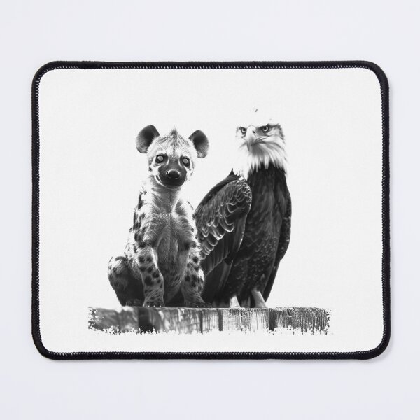 Item preview, Spotted Hyena and Bald Eagle Duo in Black and White Wildlife Art designed and sold by inkoutninja.