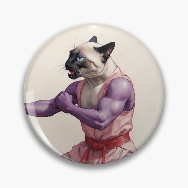 Item preview, Anthropomorphic Siamese Cats Fighting – Red vs Blue Martial Arts Rivalry Illustration designed and sold by Caterina@.