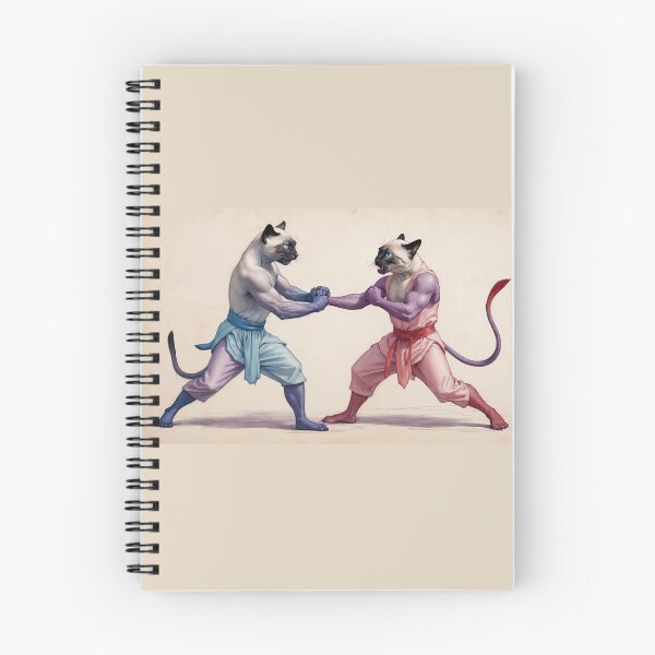 Item preview, Anthropomorphic Siamese Cats Fighting – Red vs Blue Martial Arts Rivalry Illustration designed and sold by Caterina@.
