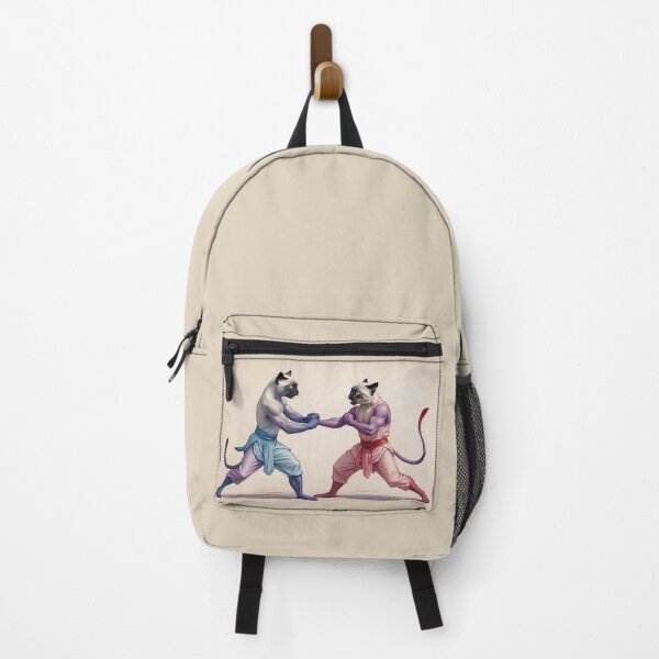 Item preview, Anthropomorphic Siamese Cats Fighting – Red vs Blue Martial Arts Rivalry Illustration designed and sold by Caterina@.