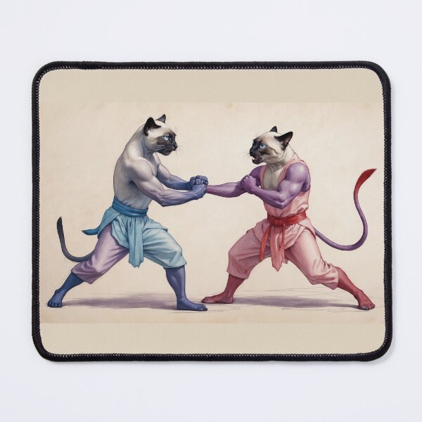 Item preview, Anthropomorphic Siamese Cats Fighting – Red vs Blue Martial Arts Rivalry Illustration designed and sold by Caterina@.