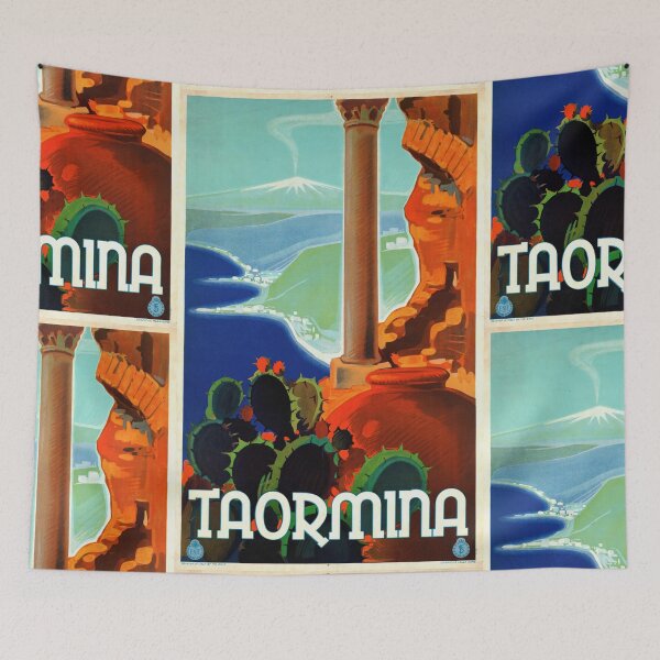 Item preview, Vintage Taormina Travel Poster | Art Deco Style | Sicily Italy Wall Art | Historic Ruins & Mount Etna | 20th Century Tourism Print designed and sold by artofuniverse.