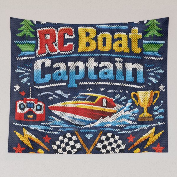 Item preview, RC Boat Captain – remote control, racing boat and winner's trophy in knitted pattern style designed and sold by Mauswohn.