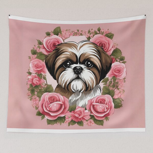 Item preview, Shih Tzu Portrait in Pink Rose Wreath designed and sold by CASASIS_MERCH.