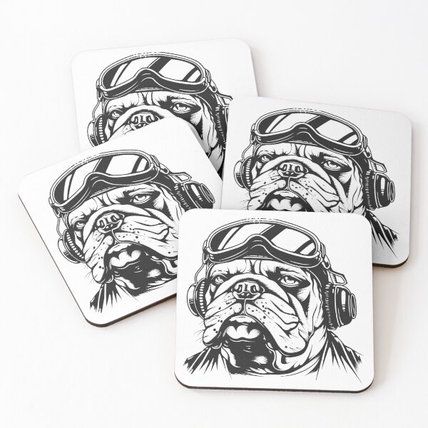 Item preview, Bulldog Aviator with Goggles and Headphones in Black and White designed and sold by inkoutninja.