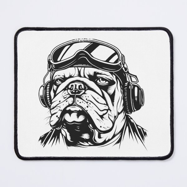 Item preview, Bulldog Aviator with Goggles and Headphones in Black and White designed and sold by inkoutninja.