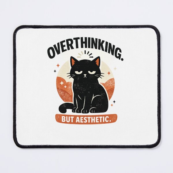 Item preview, Overthinking But Aesthetic Black Cat Funny Retro T-Shirt Design designed and sold by Teenomix.