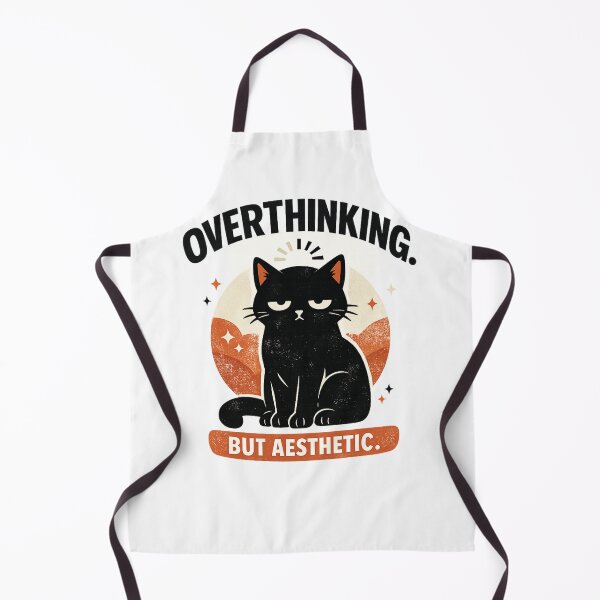 Item preview, Overthinking But Aesthetic Black Cat Funny Retro T-Shirt Design designed and sold by Teenomix.