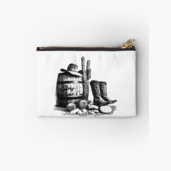 Item preview, Western Cowboy Boots Cactus and Barrel in Black and White designed and sold by inkoutninja.