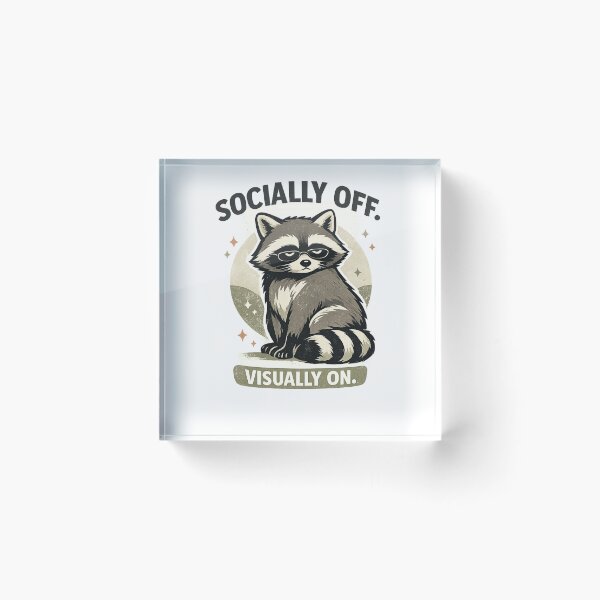 Item preview, Socially Off Visually On Raccoon Funny Retro Introvert T-Shirt Design designed and sold by Teenomix.