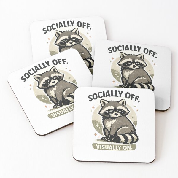 Item preview, Socially Off Visually On Raccoon Funny Retro Introvert T-Shirt Design designed and sold by Teenomix.