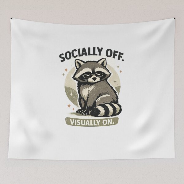 Item preview, Socially Off Visually On Raccoon Funny Retro Introvert T-Shirt Design designed and sold by Teenomix.