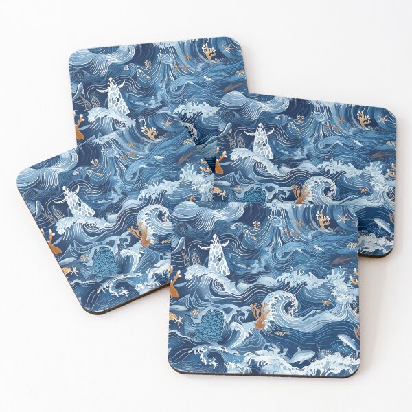 Item preview, Deep Blue Ocean Waves and Sea Life Pattern designed and sold by ellieknight911.