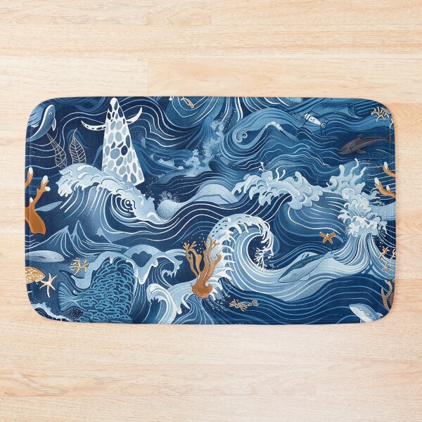 Item preview, Deep Blue Ocean Waves and Sea Life Pattern designed and sold by ellieknight911.