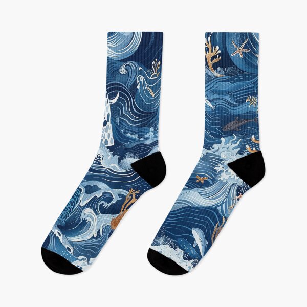 Item preview, Deep Blue Ocean Waves and Sea Life Pattern designed and sold by ellieknight911.