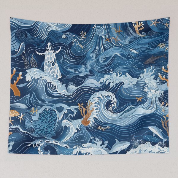 Item preview, Deep Blue Ocean Waves and Sea Life Pattern designed and sold by ellieknight911.