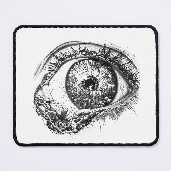 Item preview, Surreal Eye with Cityscape Reflection in Black and White designed and sold by inkoutninja.