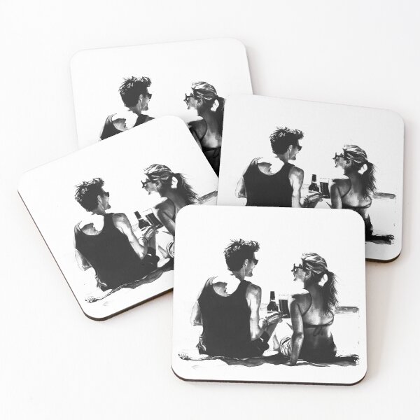 Item preview, Romantic Beach Couple with Wine in Black and White Illustration designed and sold by inkoutninja.
