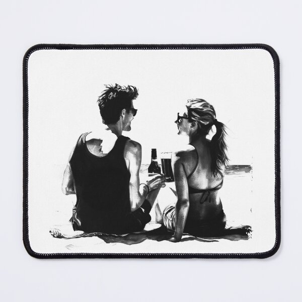 Item preview, Romantic Beach Couple with Wine in Black and White Illustration designed and sold by inkoutninja.