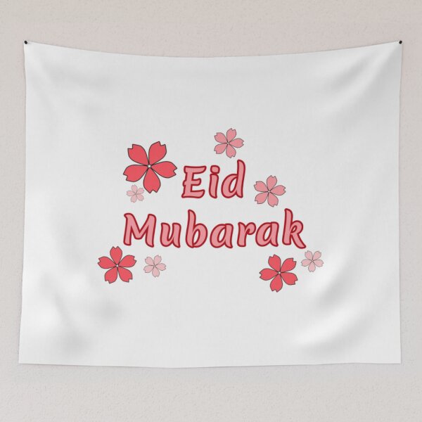 Artikelvorschau, Typografie mit floralen Motiven zum Eid Mubarak-Fest mit rosa Blüten entworfen und verkauft von BloomWart.