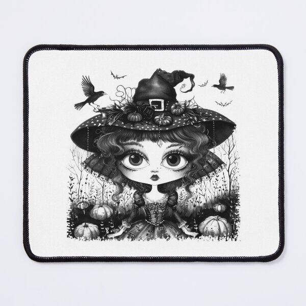 Item preview, Cute Gothic Witch Girl with Pumpkins in Black and White designed and sold by inkoutninja.