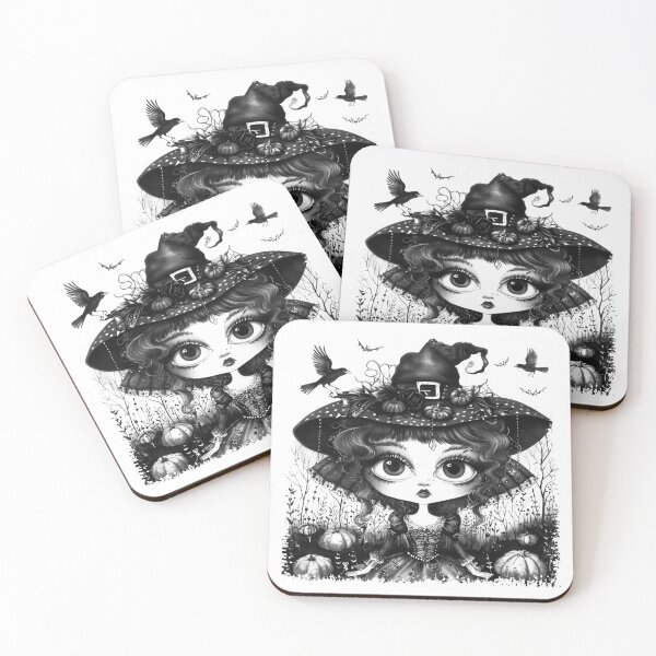 Item preview, Cute Gothic Witch Girl with Pumpkins in Black and White designed and sold by inkoutninja.