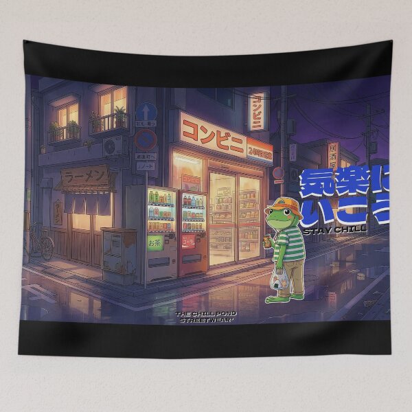 Item preview, Late Night Konbini Run Frog - Retro City Pop Poster designed and sold by The Chill Pond.