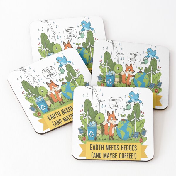 Item preview, Earth Needs Heroes (And Maybe Coffee!) – Eco-Friendly Cartoon Design designed and sold by WariatPrint.