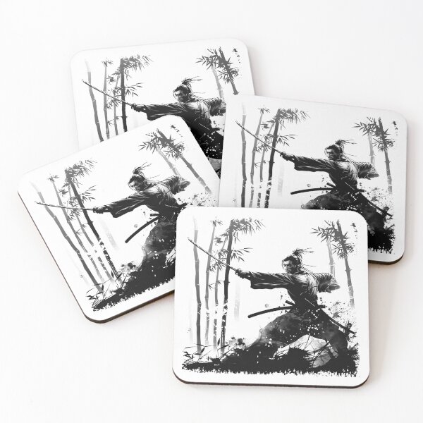 Item preview, Samurai Warrior in Bamboo Forest Black and White Ink Style designed and sold by inkoutninja.