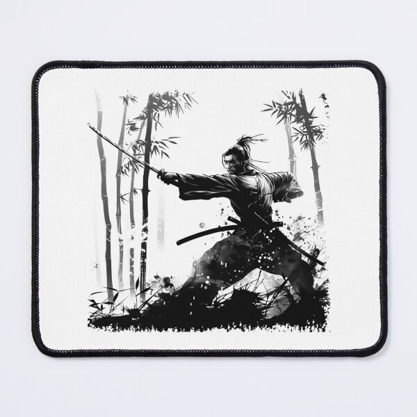 Item preview, Samurai Warrior in Bamboo Forest Black and White Ink Style designed and sold by inkoutninja.