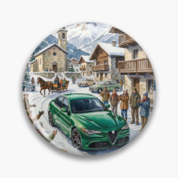 Item preview, Artistic Watercolor Painting Of Green Sedan In Snowy Town designed and sold by RevUpDesign.