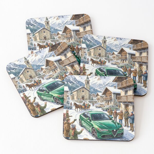 Item preview, Artistic Watercolor Painting Of Green Sedan In Snowy Town designed and sold by RevUpDesign.