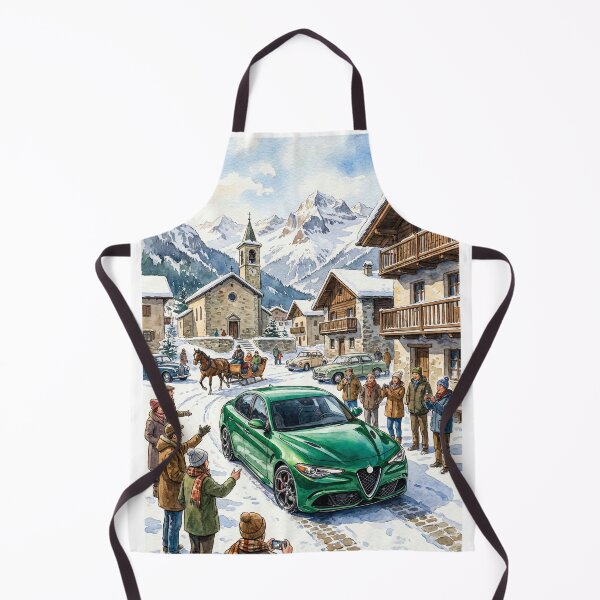 Item preview, Artistic Watercolor Painting Of Green Sedan In Snowy Town designed and sold by RevUpDesign.
