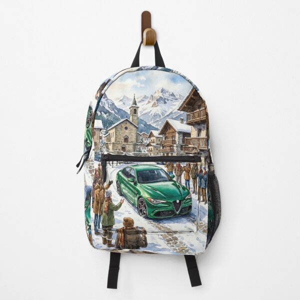 Item preview, Artistic Watercolor Painting Of Green Sedan In Snowy Town designed and sold by RevUpDesign.