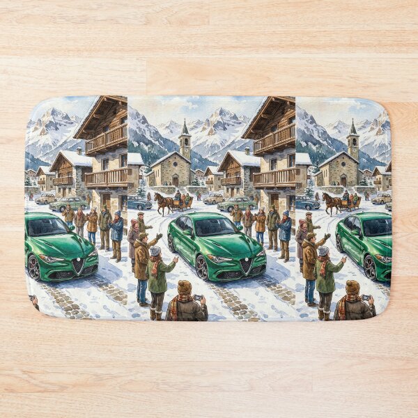 Item preview, Artistic Watercolor Painting Of Green Sedan In Snowy Town designed and sold by RevUpDesign.